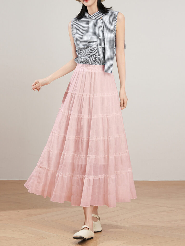 Chiffon solid color cake skirt A-line skirt elastic (1 Pc Welcome / Low MOQ)