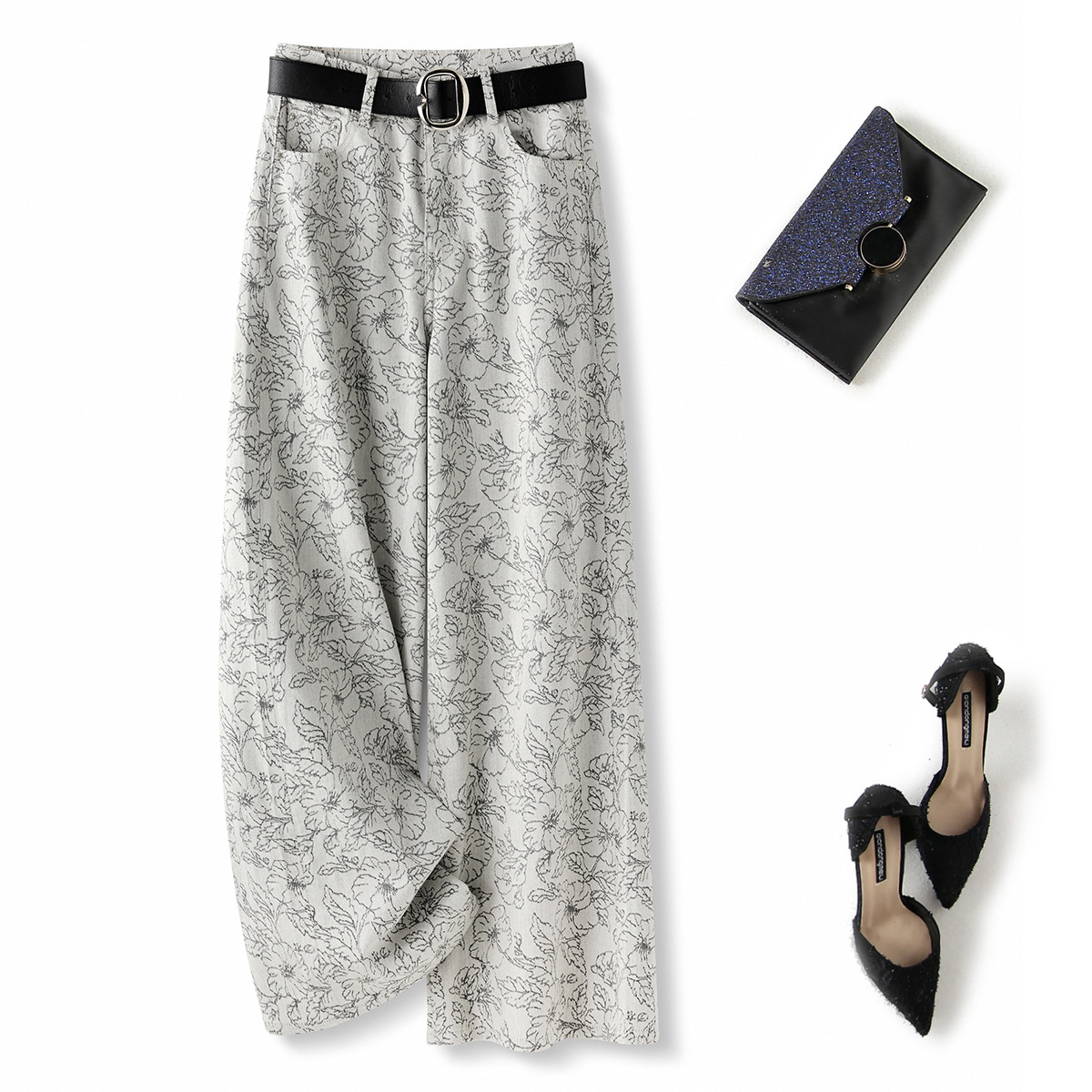 High-waisted jacquard printed straight-leg jeans, (Ready to Ship) - Image 3