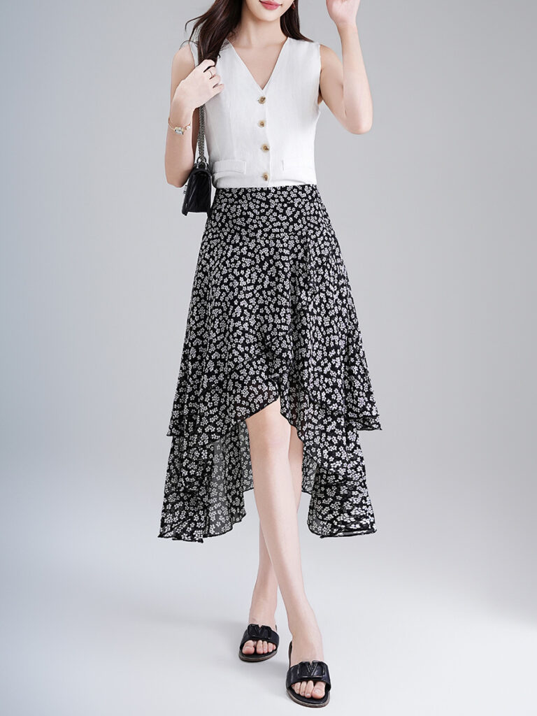 Summer 2026 New Irregular Floral Chiffon A-Line Skirt (1 Pc Welcome / Low MOQ)