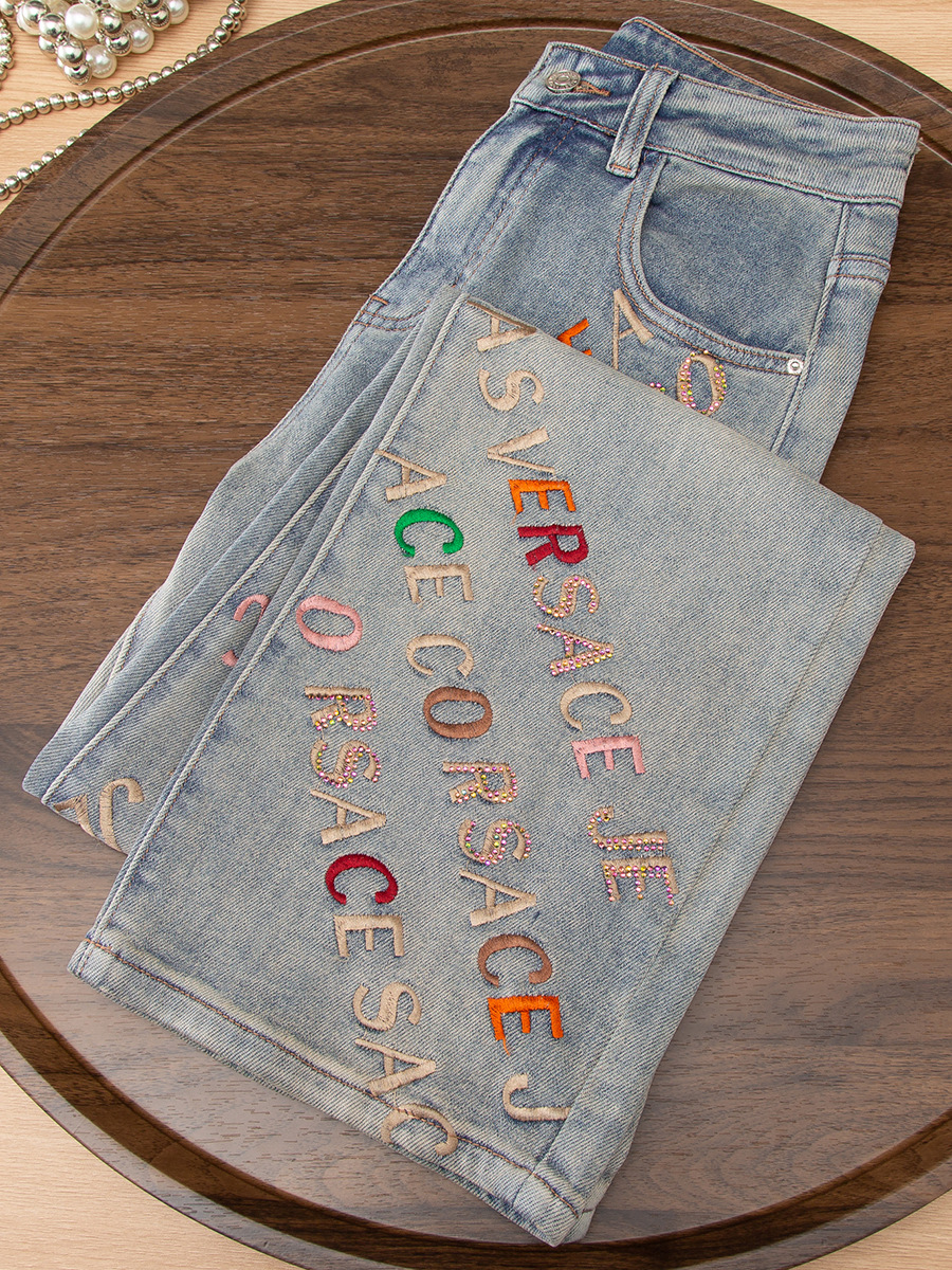 Heavy industry letter embroidery hot diamond wide leg Pants (Factory Direct Price) - Image 7