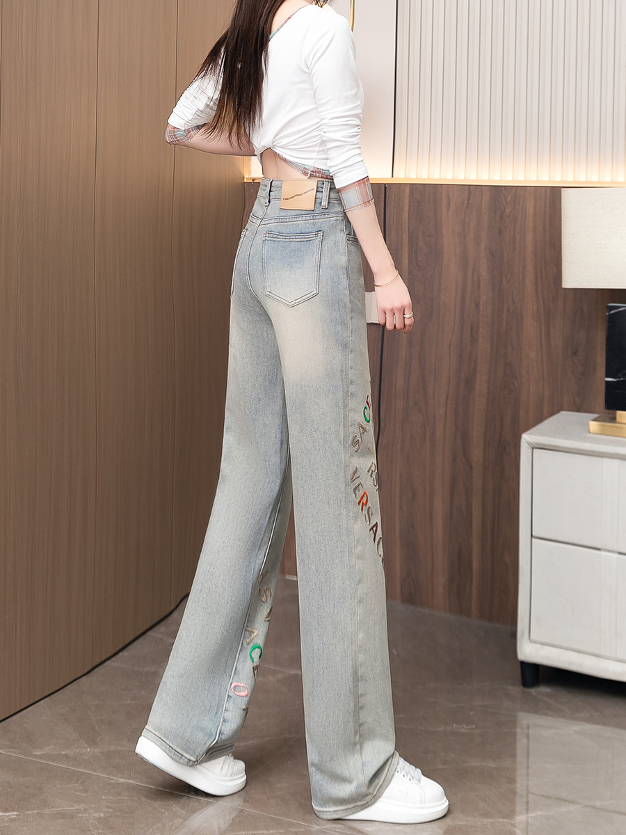 Heavy industry letter embroidery hot diamond wide leg Pants (Factory Direct Price) - Image 4