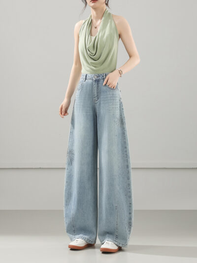 Spring Summer 2026 New Fireworks Hot Diamond Shiny American Wide Leg Machete Jeans