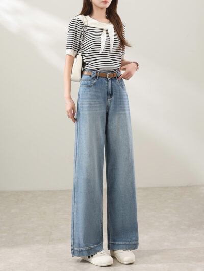 Summer 2026 New Ninth Pants Small High Waist Slim Straight Leg Jeans Wide Leg Pants