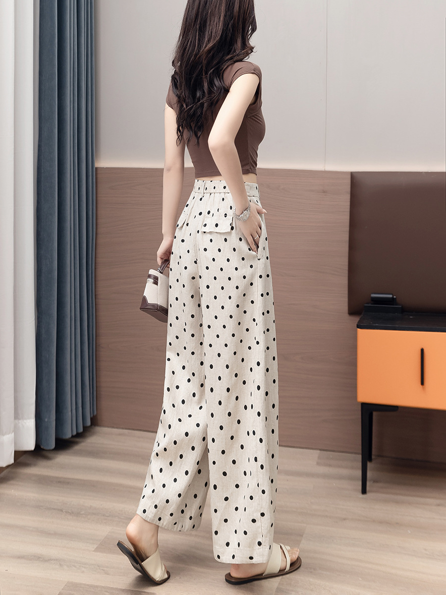 Women's Petite Cotton Linen Blend Elastic Waist Polka Pants (Ready to Ship) - Image 5