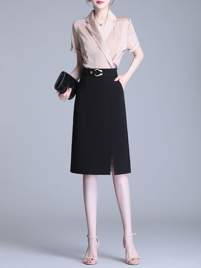 Wrinkle-resistant slit high waist elastic Skirt (1 Pc Welcome / Low MOQ)