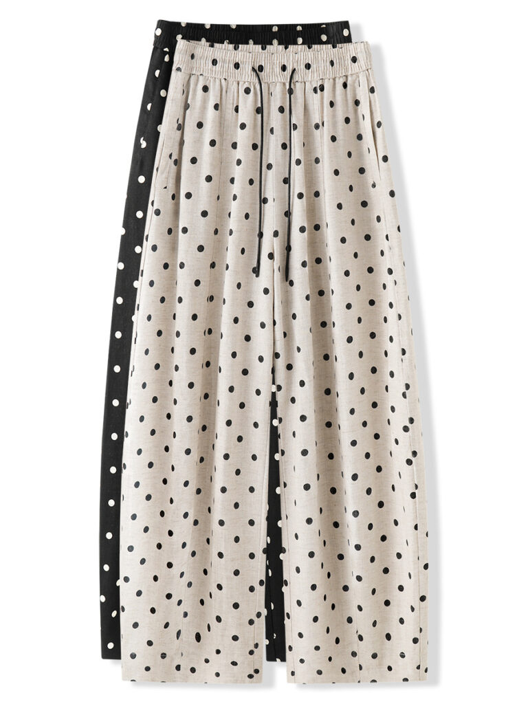 Polka-dot Tencel linen high-waist slightly elastic Pants (Ready to Ship)