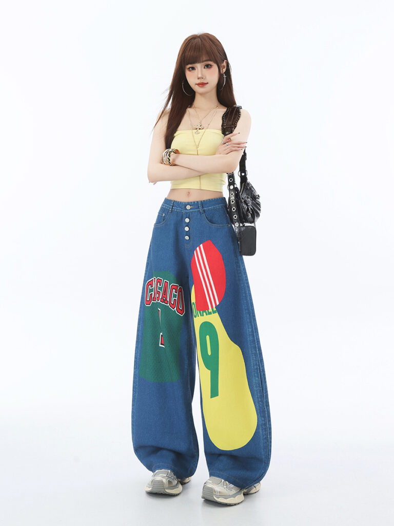 Y2K Retro Baggy Wide-Leg Patchwork Jeans - Streetwear (Ready to Ship)