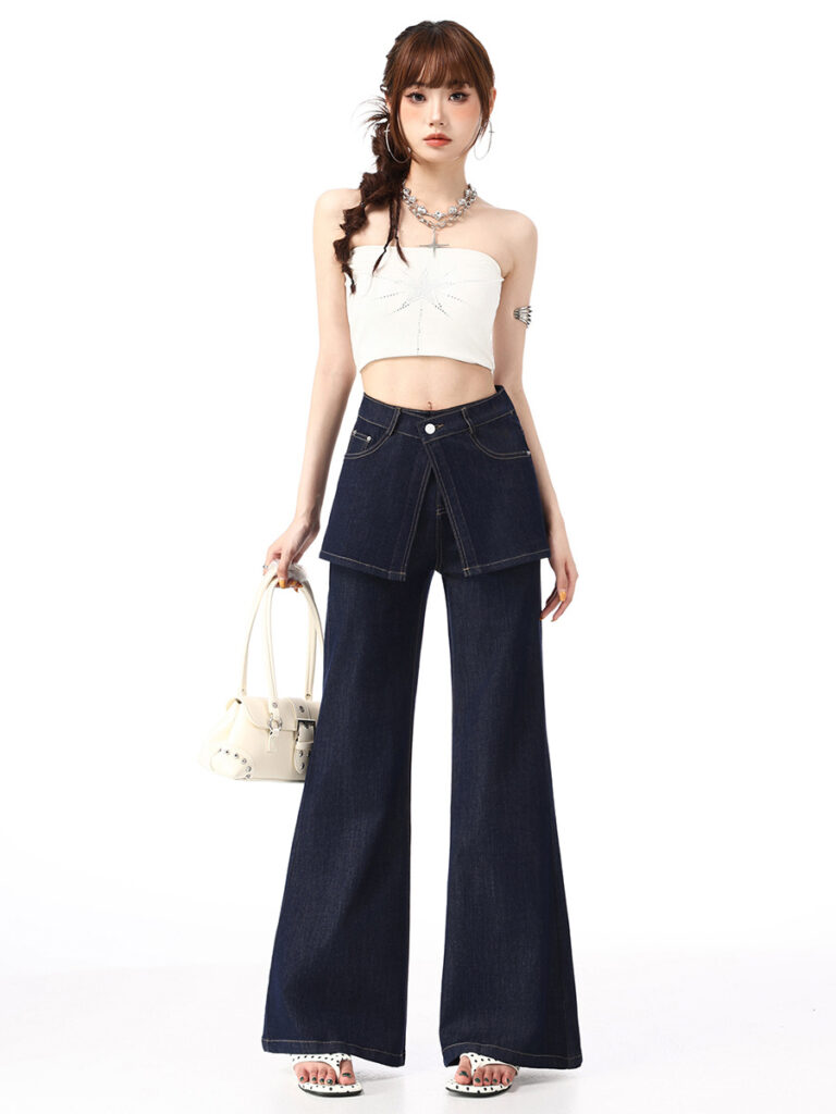Women’s High-Waisted Layered Two-Piece Flared Jeans (Factory Direct Price)