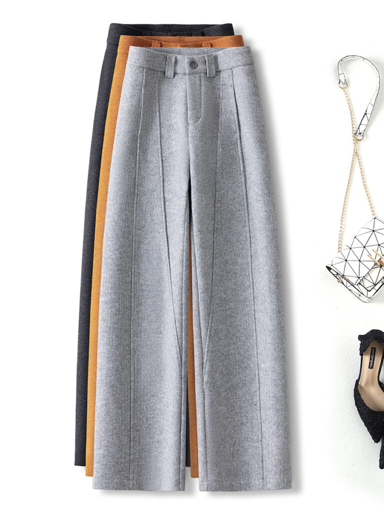 Women’s High-Waisted Woolen Blend Barrel-Leg Trousers (1 Pc Welcome / Low MOQ)