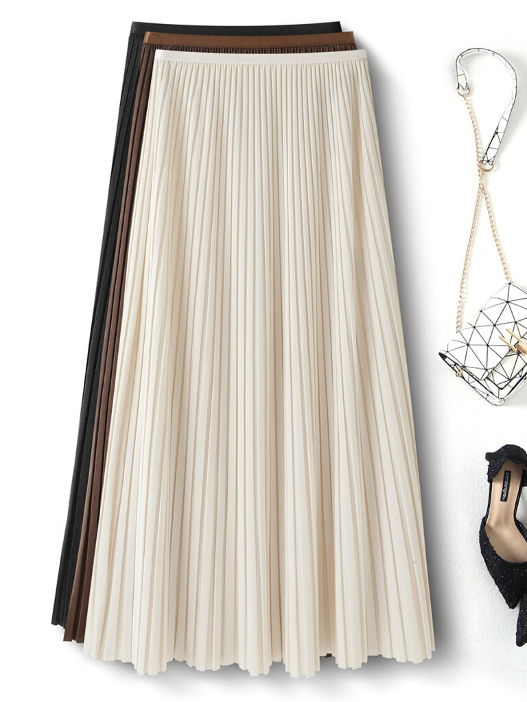 Women’s High-Waisted Pleated A-Line Midi Skirt (Factory Direct Price)