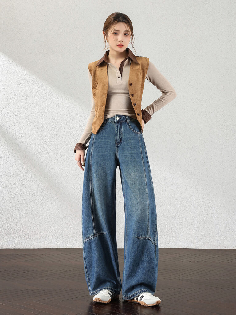Women’s High-Rise Vintage Blue American Style Barrel Jeans (Factory Direct Price)