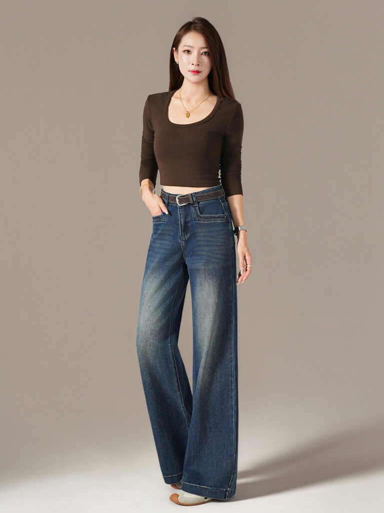 Women's High Waisted American Style Straight Leg Jeans