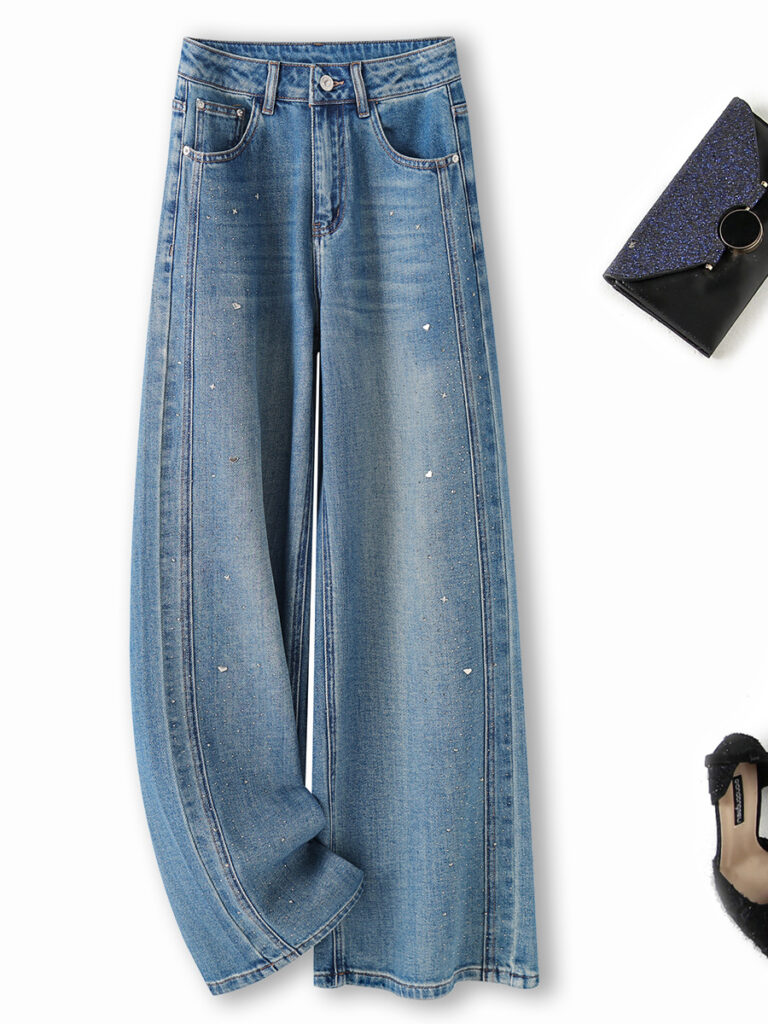 Women’s High-Rise Rhinestone Barrel Leg Wide Jeans in (Factory Direct Price)