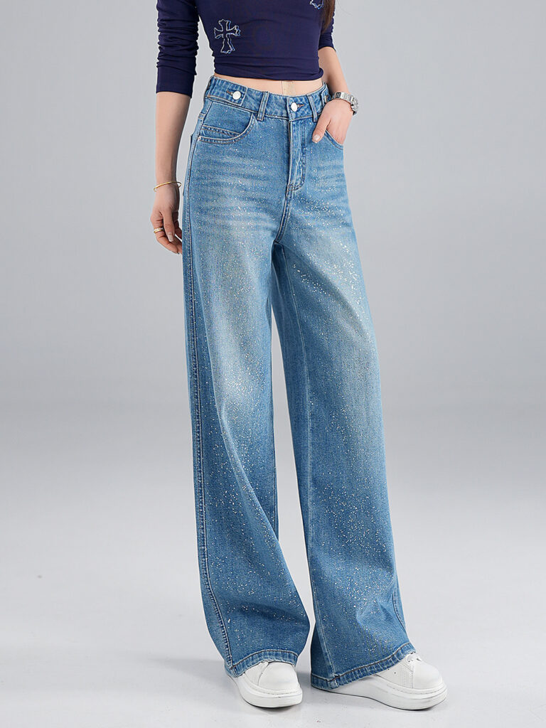 Women’s High-Rise Rhinestone Vintage Barrel Wide-Leg Jeans (Ready to Ship)