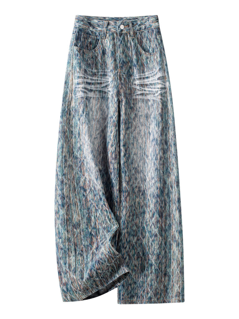 Women’s High-Rise Iridescent Argyle Jacquard Wide-Leg Jeans (Ready to Ship)