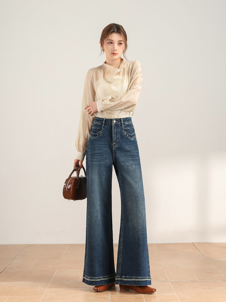 Women’s High-Waisted Flared Denim Trousers in Vintage (Ready to Ship)