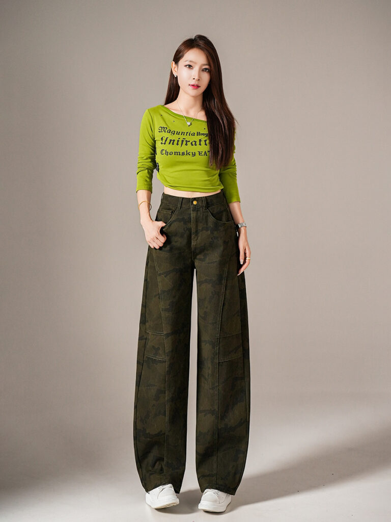 Women’s High-Rise Camouflage Print Barrel-Leg Jeans (Ready to Ship)