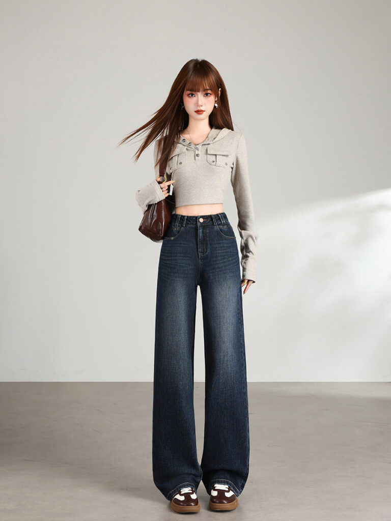 Women’s High-Rise Washed Straight Leg Denim Jeans (Ready to Ship)
