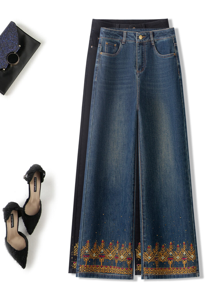 Women’s High-Waisted Rhinestone Embroidered Straight Jeans (1 Pc Welcome / Low MOQ)