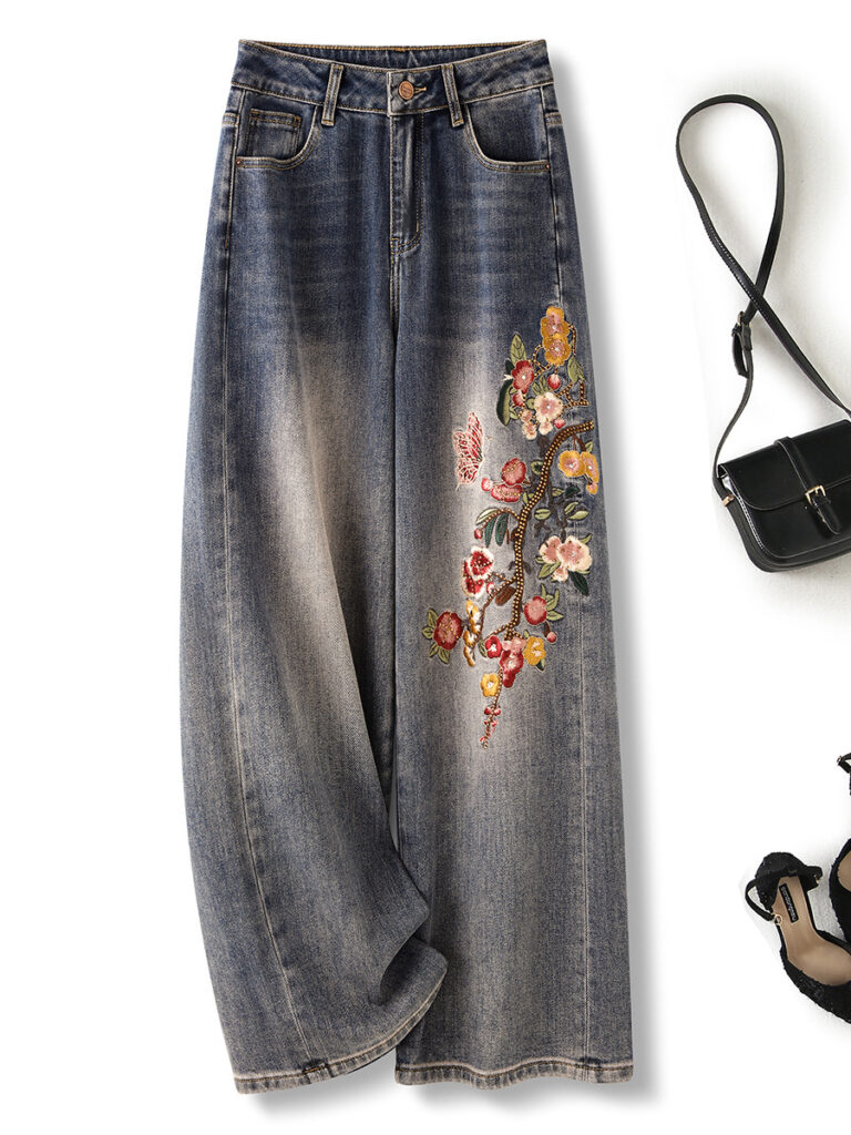 Women’s High-Rise Rhinestone Butterfly & Floral Jeans (Ready to Ship)