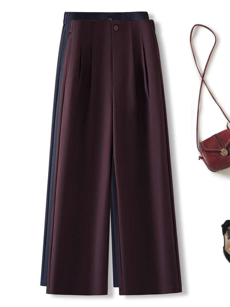 Women’s High-Stretch Straight Wide-Leg Casual Trousers (Ready to Ship)