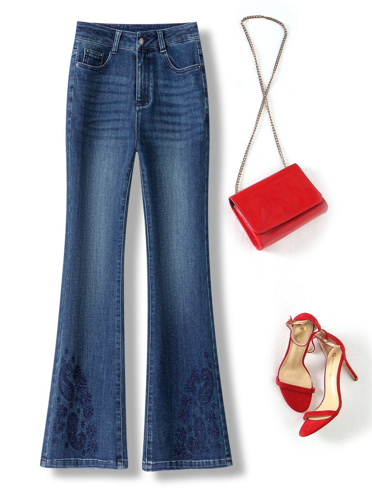 Women’s High-Rise Paisley Embroidered Rhinestone Jeans (1 Pc Welcome / Low MOQ)