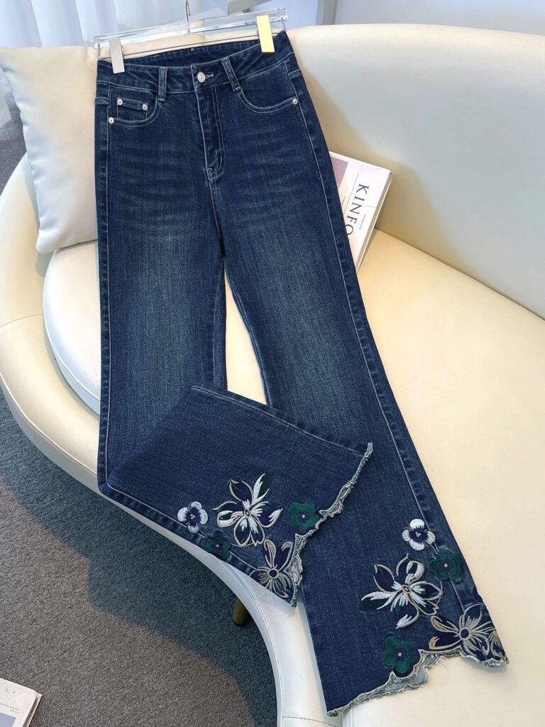 Women’s High-Rise Embroidered Cutout Flared Denim Pants (1 Pc Welcome / Low MOQ)