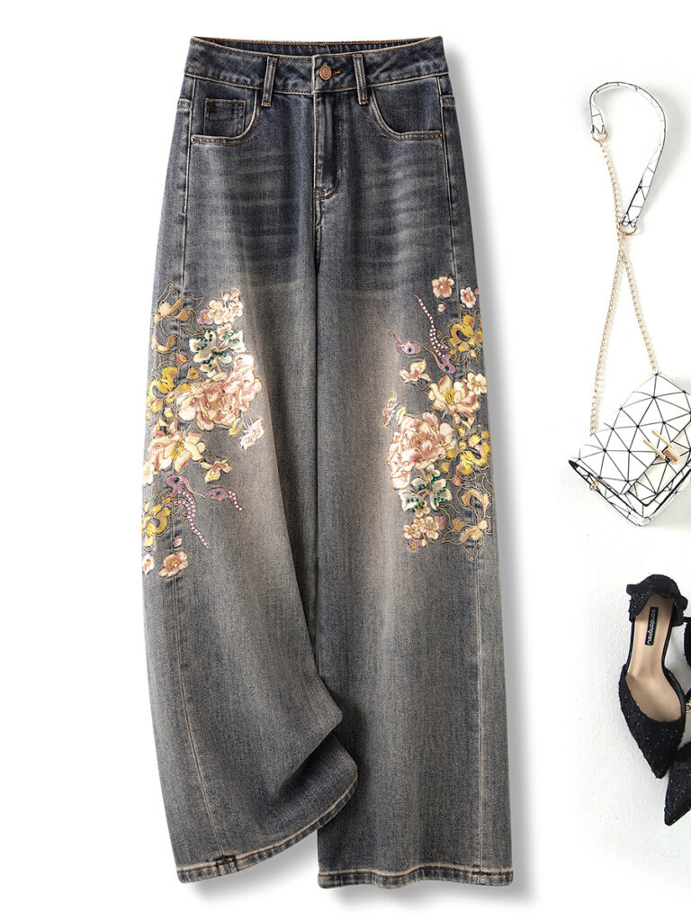 Women’s High-Rise Rhinestone Floral Embroidered Jeans (Ready to Ship)